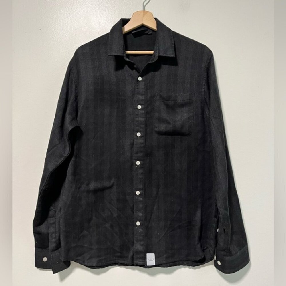Nicce London Black Button-Up Shirt - Size M, Textured Stripes